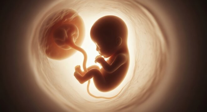 A fetus developing inside the womb, showing the miracle of life and the stages of human development.