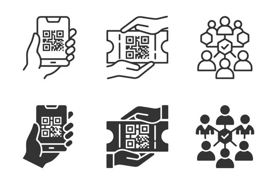 Qr code scanning and network connections in minimalist icons set.