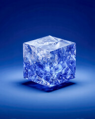 Obraz premium Single Frozen Crystal Cube for Luxury Skincare and Refreshment Advertising
