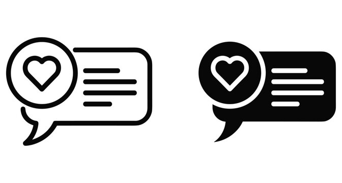 Speech bubble icon set with heart symbol for social media chat message feedback love notification communication interface design elements vector