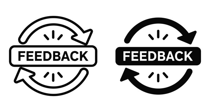 Feedback loop icon set with circular arrows and text for customer review survey rating communication business service improvement process