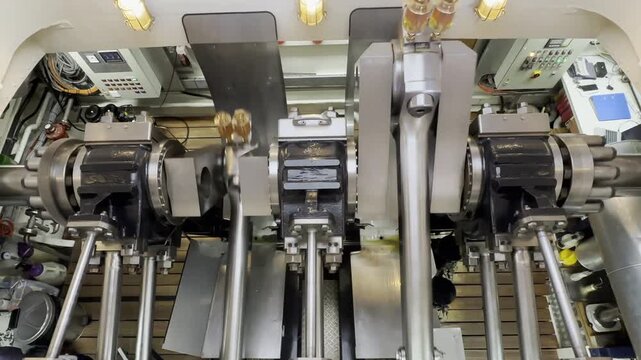 Historic steam engine in operation on a Swiss paddle steamer