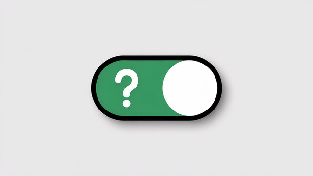A simple toggle switch is shown in the 'on' position, with a question mark symbol on the green part, representing uncertainty, a question, or a pending state.
