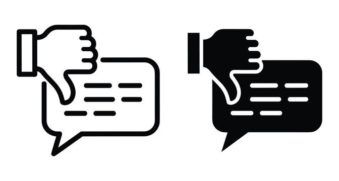 Thumbs down hand gesture with speech bubble icon representing negative feedback bad comment dislike disapproval social media reaction and criticism