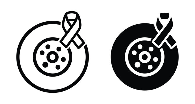 Brake disc rotor icon with awareness ribbon symbol for automotive safety campaign car maintenance support and health charity awareness ribbon
