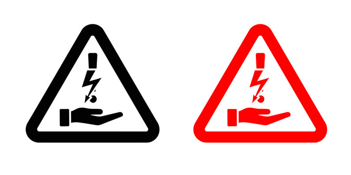 Electric shock warning signs in black and red