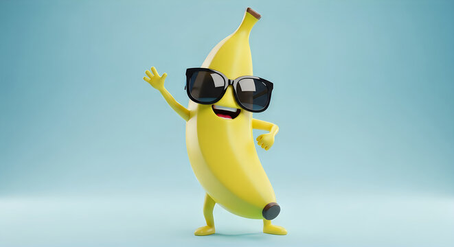 Cool banana character a playful and whimsical digital illustration with sunglasses