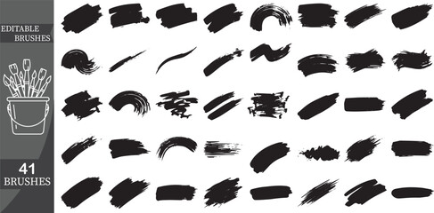 Obraz premium Large collection of 41 assorted black brush strokes, dirty paint smears and grunge ink splatters.