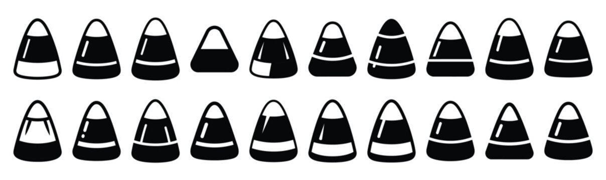 Collection of  candy corn silhouette design element art. Happy Halloween Vector  silhouette icons.