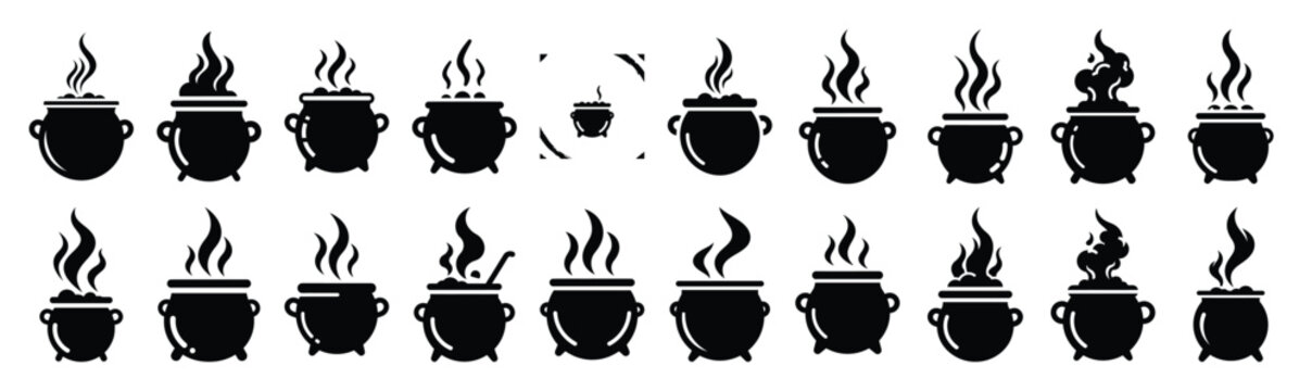 Collection of  cauldron smoke silhouette design element art. Happy Halloween Vector  silhouette icons.