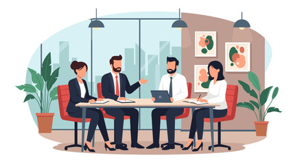 Fototapeta premium A group of business professionals in a modern office setting with a city view