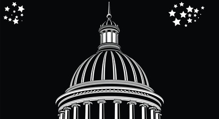Capitol dome silhouette with stars against a black background © MujahidulIslam