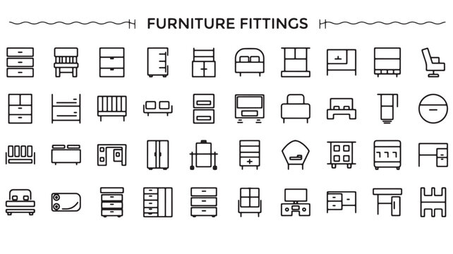 Furniture Fittings Icons Set for Modern Interior Design and Home Decor Layouts
