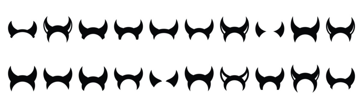 Collection of  devil horns silhouette design element art. Happy Halloween Vector  silhouette icons.