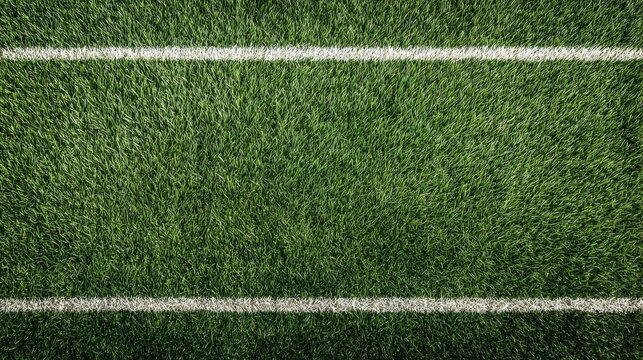 Green artificial turf grass field with white lines