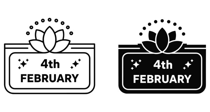 World Cancer Day icon set for February 4th featuring lotus flower symbol and calendar date in outline and solid styles