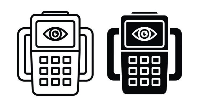 Biometric iris scanner handheld device icon set with eye recognition technology for security access control and digital identity verification systems