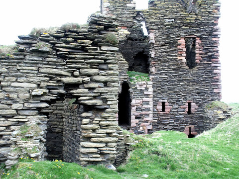 Film photo of Castle Sinclair Girnigoe stone ruin detail