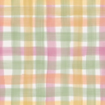 Seamless Watercolor Plaid Repeat Pattern in Pastel Pink Yellow and Green