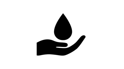 Fototapeta premium A compassionate black silhouette icon of an open hand gently cradling a large water droplet.