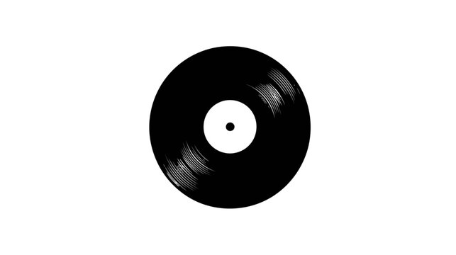 A simple black silhouette of a vinyl record with a small central opening, signifying vintage audio and musical heritage.