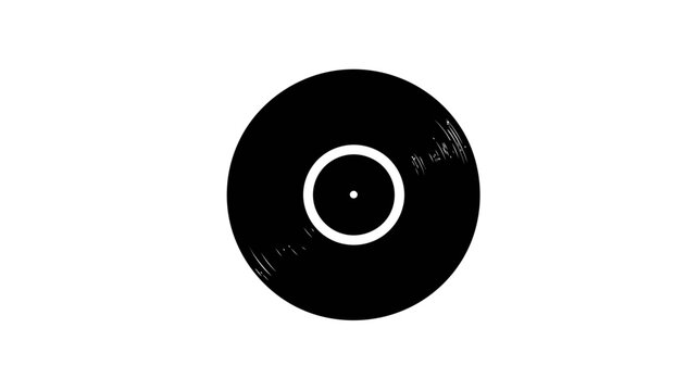 A straightforward black silhouette of a vinyl record with a distinct medium-sized center hole, symbolizing music and entertainment.