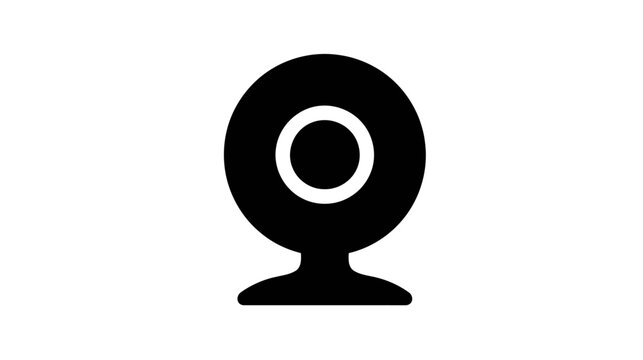 A clear, modern black silhouette icon of a webcam, representing video communication and online connectivity.