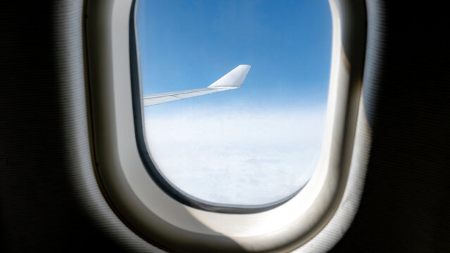 View from a plane window showcasing serene sky