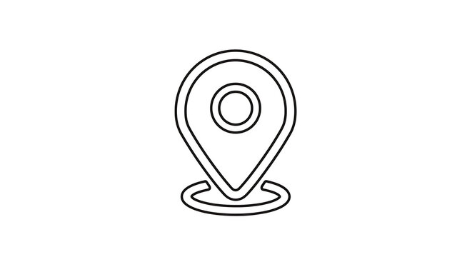 A black line icon of a location pin on a white background