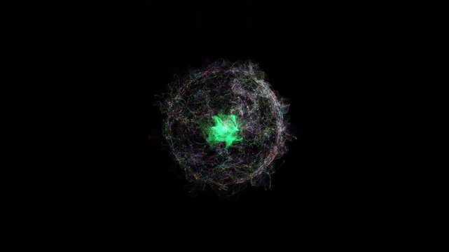 Magical Particle Sphere Loop Animation with Transparent Background. Fantasy Energy Orb Animation. Mysterious Sphere. Abstract Particle Orb. Alpha Channel. Loop Animation