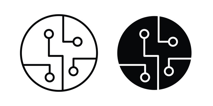 Circuit board icon clipart and line art versions on white background