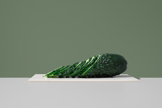 Fresh sliced cucumber on cutting board