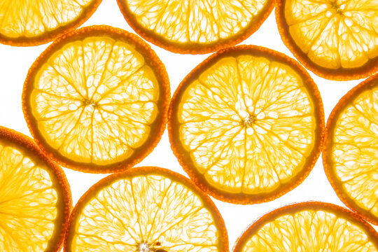 Close-up orange slices background with bright citrus texture