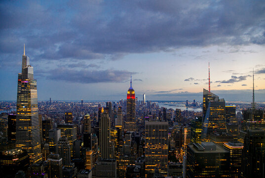 New York cityscape with illuminated skyscrapers