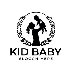 Naklejka premium kid baby logo design silhouette vector line art logo design