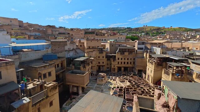 Fes Tannery Rooftop View 4K Morocco