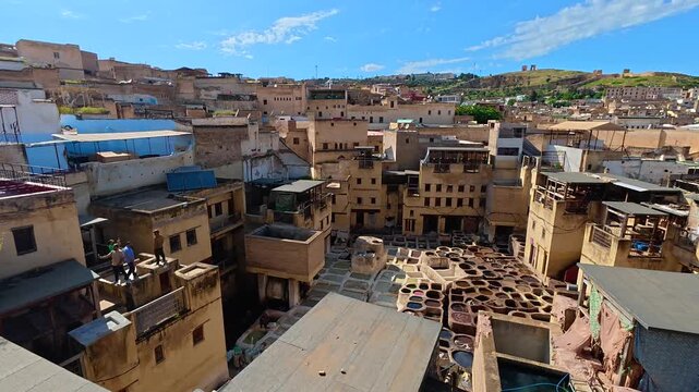 Fes Tannery Rooftop View 4K Morocco