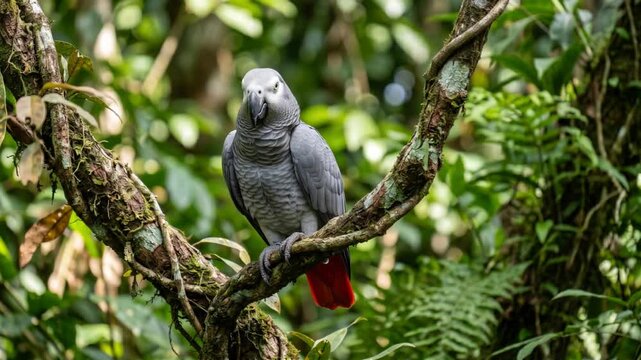 african grey parrot bird africa at a branch video