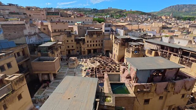 Fes Tannery Rooftop View 4K Morocco