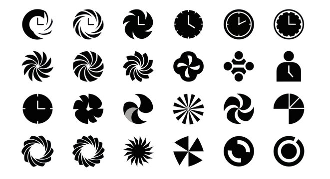 Abstract clock and spiral graphic elements