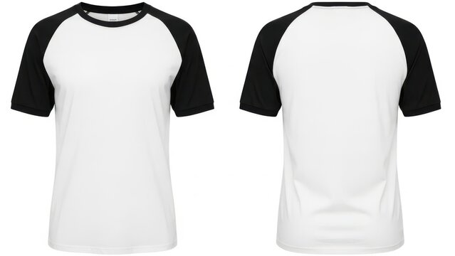 White and black raglan sleeve t-shirt displayed from both sides