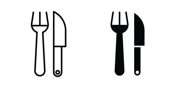 Fork and Knife icon clipart and line art versions on white background