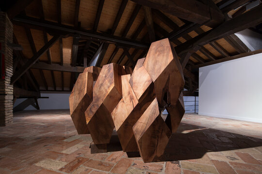 Abstract wood sculpture displaying contemporary design