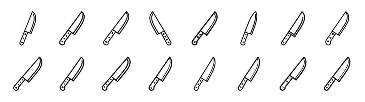 chef knife fast food silhouette icon set