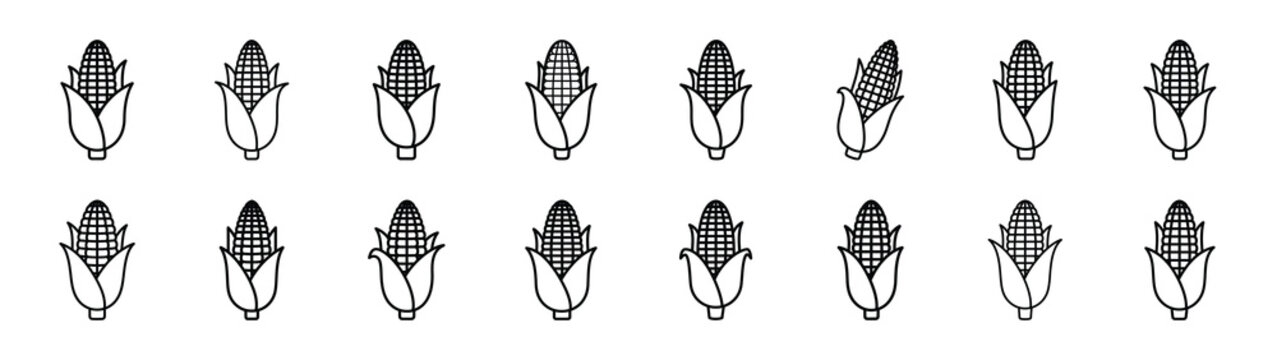 corn cob fast food silhouette icon set