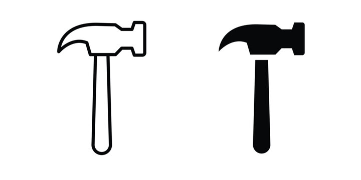 Hammer tool icon clipart and line art versions on white background