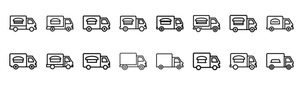 food truck fast food silhouette icon set