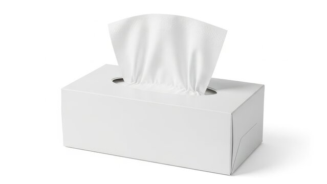A white tissue box with a partially used pack of tissues on top