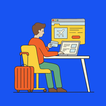 Preparing for a flight at home on a laptop