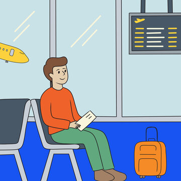 Traveler waiting at airport gate with boarding pass